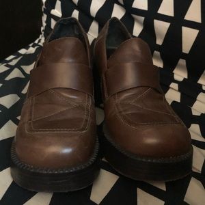 Prima Royale Brown Square Toe Chunky Heel Loafers